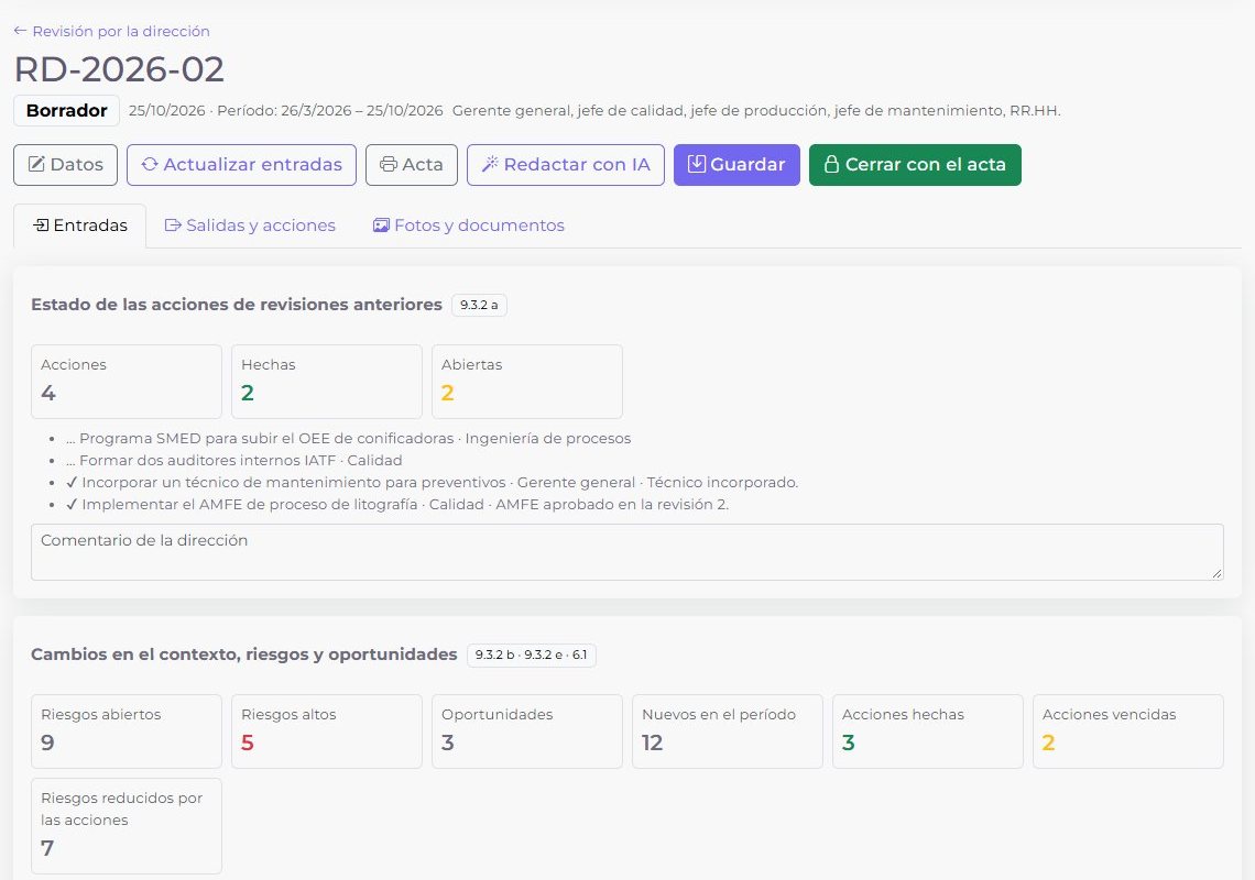 Revisión por la dirección con entradas compiladas